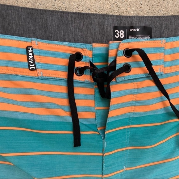 Men's Hurley Turquoise Phantom Board Shorts 38  Poly Logo Surf Beach Sun STAINED - Picture 3 of 15